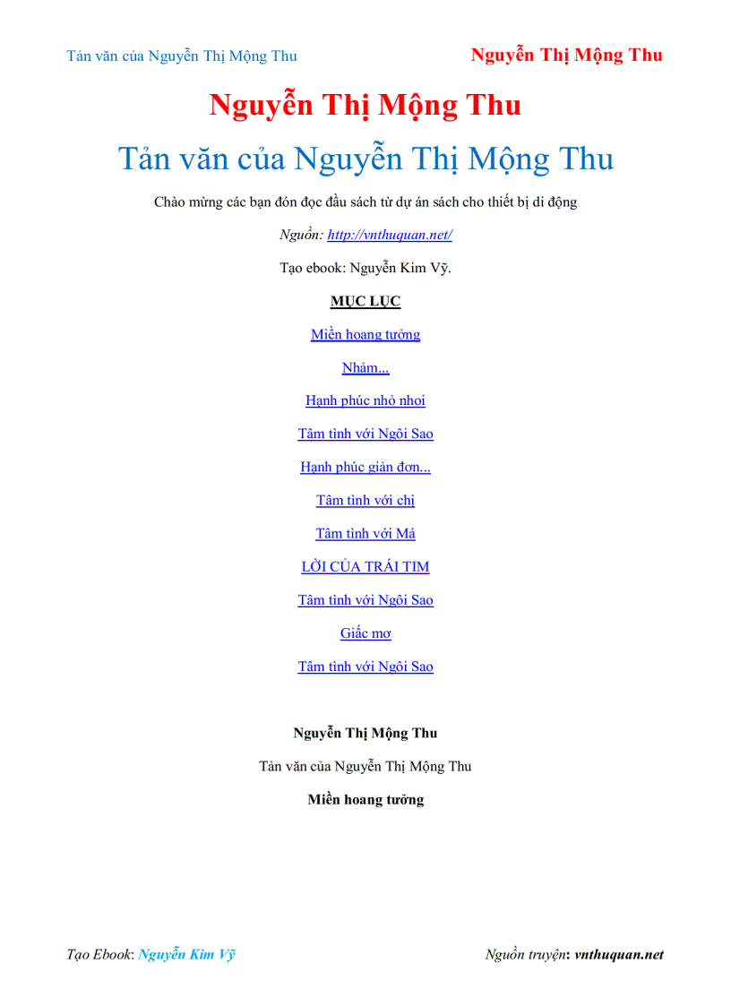 Ebook Tản văn của Nguyễn Thị Mộng Thu Nguyễn Thị Mộng Thu