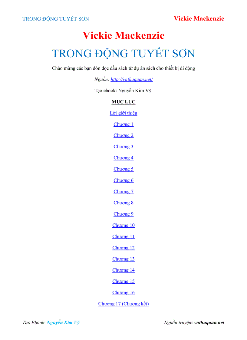 Ebook TRONG ĐỘNG TUYẾT SƠN Vickie Mackenzie
