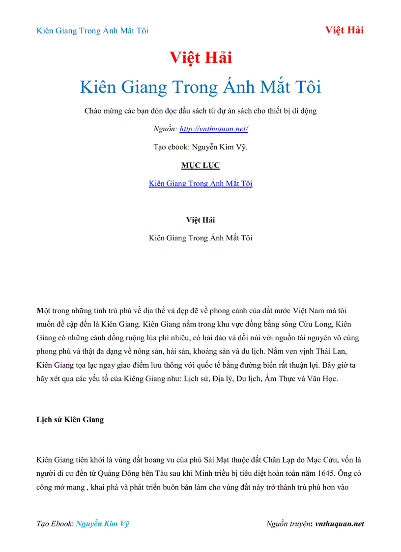 Ebook Kiên Giang Trong Ánh Mắt Tôi Việt Hải