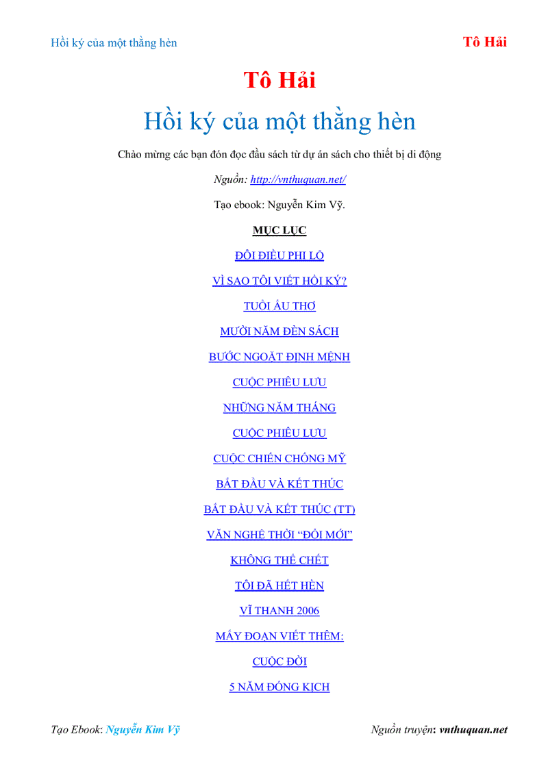 Ebook Hồi ký của một thằng hèn Tô Hải