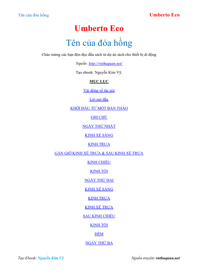 Ebook Tên của đóa hồng Umberto Eco