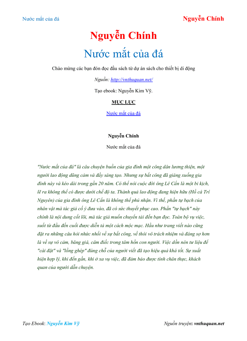 Ebook Nước mắt của đá Nguyễn Chính