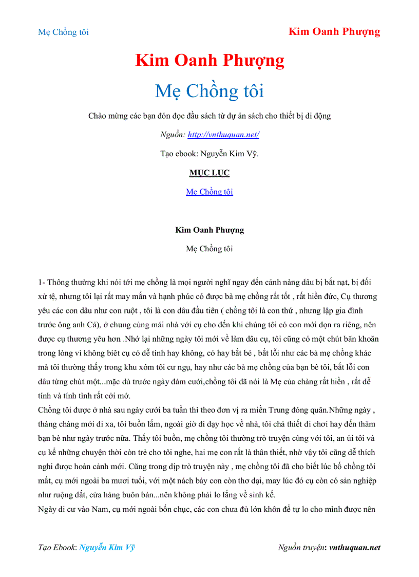 Ebook Mẹ Chồng tôi Kim Oanh Phượng