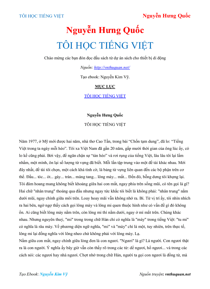 Ebook TÔI HỌC TIẾNG VIỆT Nguyễn Hưng Quốc