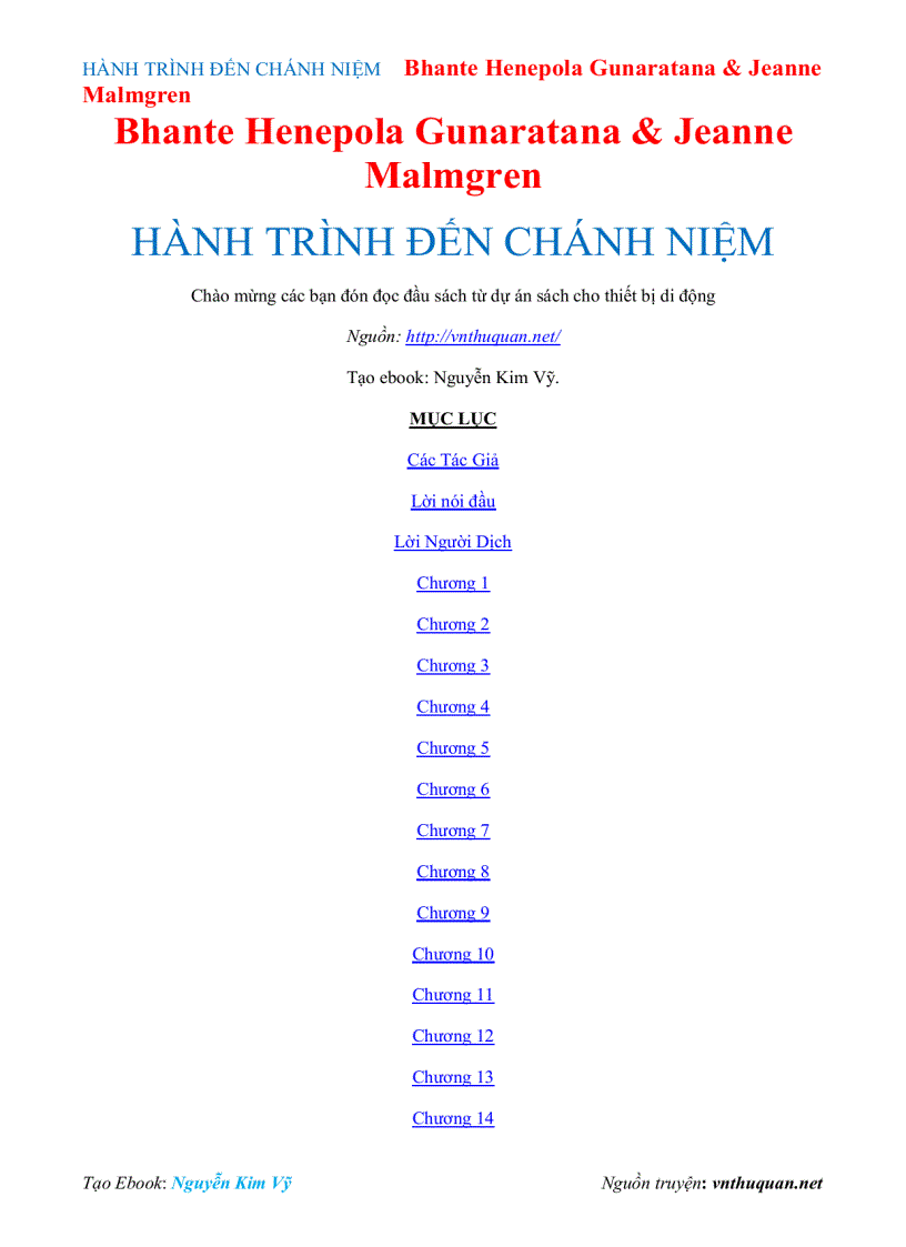 Ebook HÀNH TRÌNH ĐẾN CHÁNH NIỆM Bhante Henepola Gunaratana Jeanne Malmgren