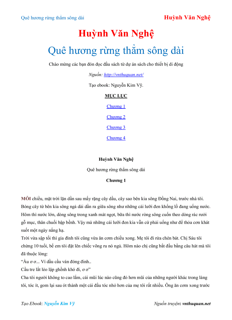 Ebook Quê hương rừng thẳm sông dài Huỳnh Văn Nghệ