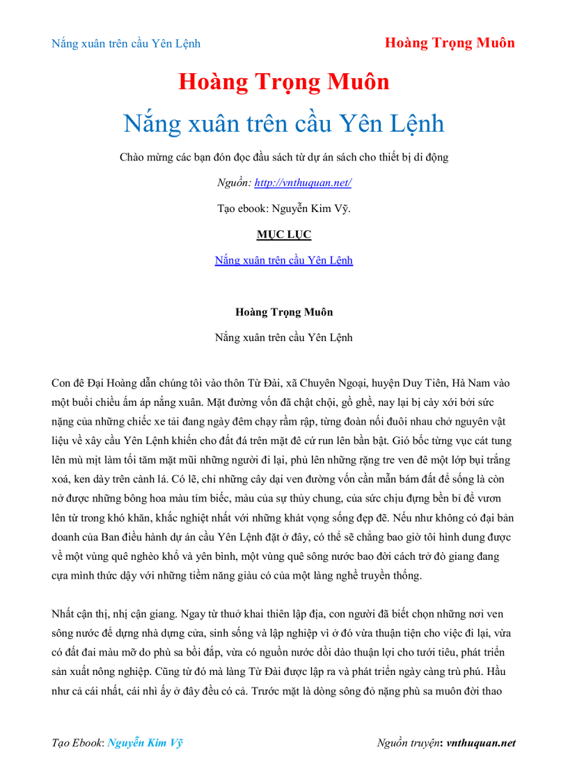 Ebook Nắng xuân trên cầu Yên Lệnh Hoàng Trọng Muôn