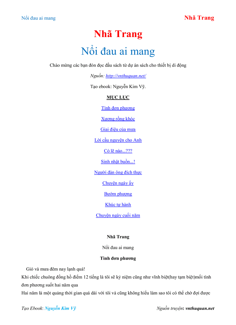 Ebook Nổi đau ai mang Nhã Trang