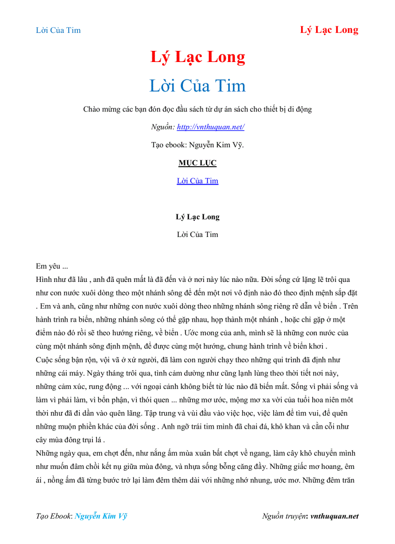 Ebook Lời Của Tim Lý Lạc Long