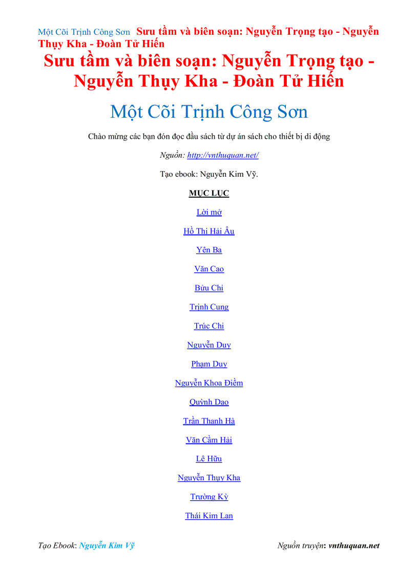 Ebook Một Cõi Trịnh Công Sơn Sưu tầm và biên soạn Nguyễn Trọng tạo Nguyễn Thụy Kha Đoàn Tử Hiến
