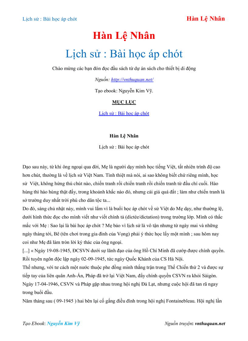 Ebook Lịch sử Bài học áp chót Hàn Lệ Nhân