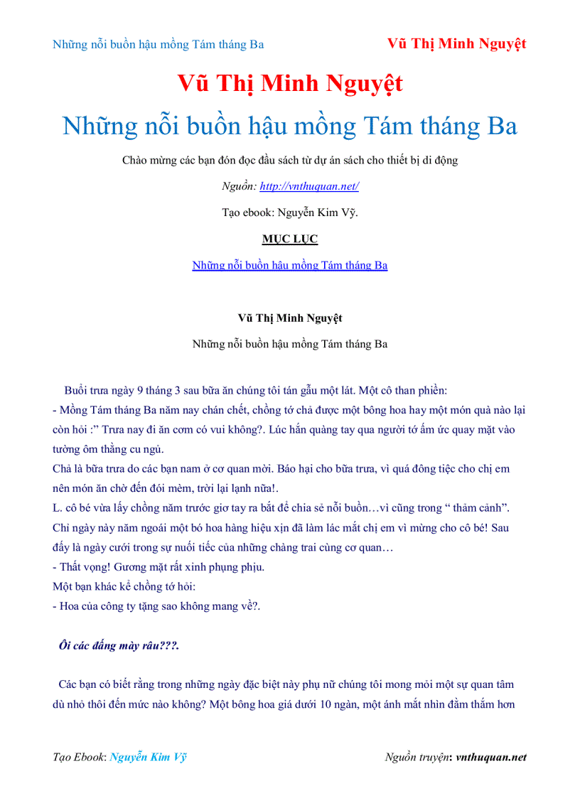 Ebook Những nỗi buồn hậu mồng Tám tháng Ba Vũ Thị Minh Nguyệt