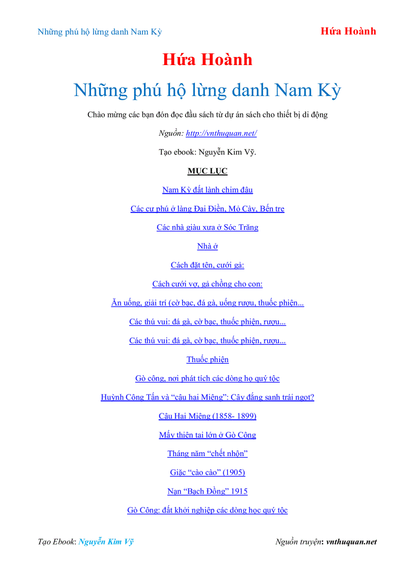 Ebook Những phú hộ lừng danh Nam Kỳ Hứa Hoành