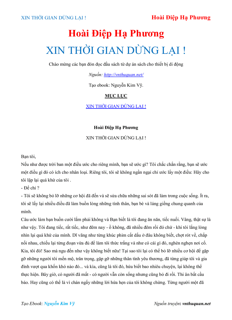 Ebook XIN THỜI GIAN DỪNG LẠI Hoài Điệp Hạ Phương