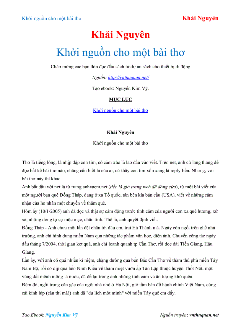 Ebook Khởi nguồn cho một bài thơ Khải Nguyên