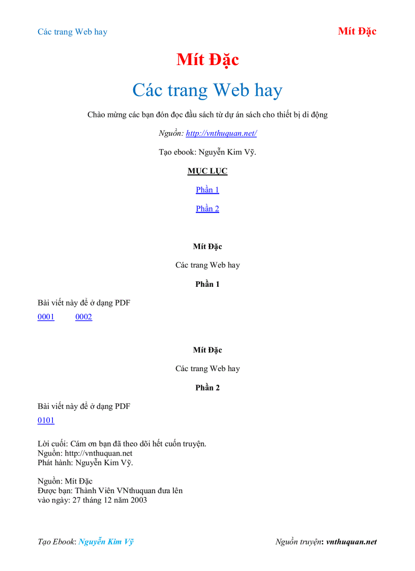 Ebook Các trang Web hay Mít Đặc