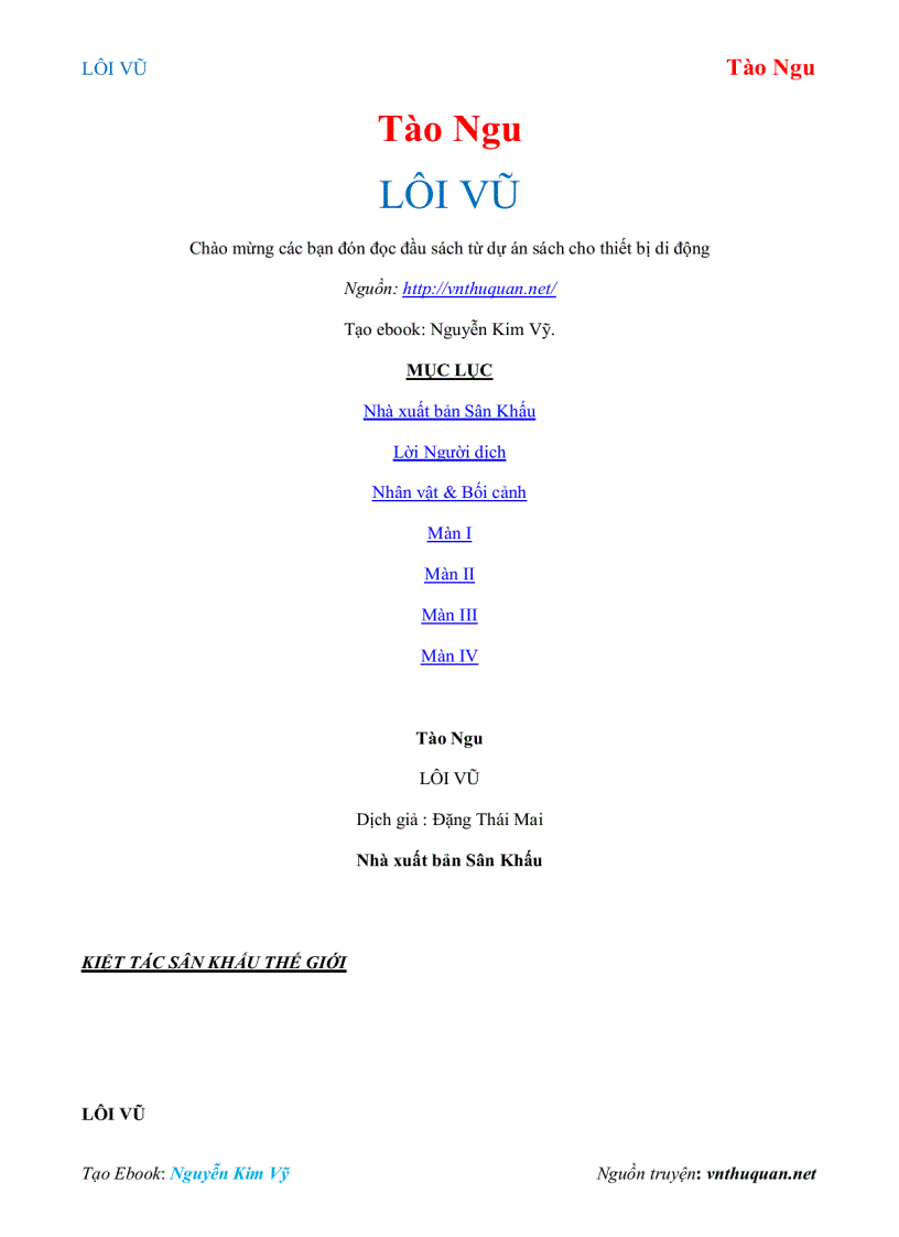 Ebook LÔI VŨ Tào Ngu
