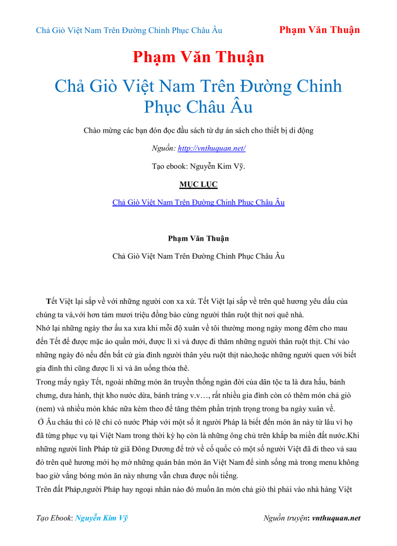 Ebook Chả Giò Việt Nam Trên Đường Chinh Phục Châu Âu Phạm Văn Thuận