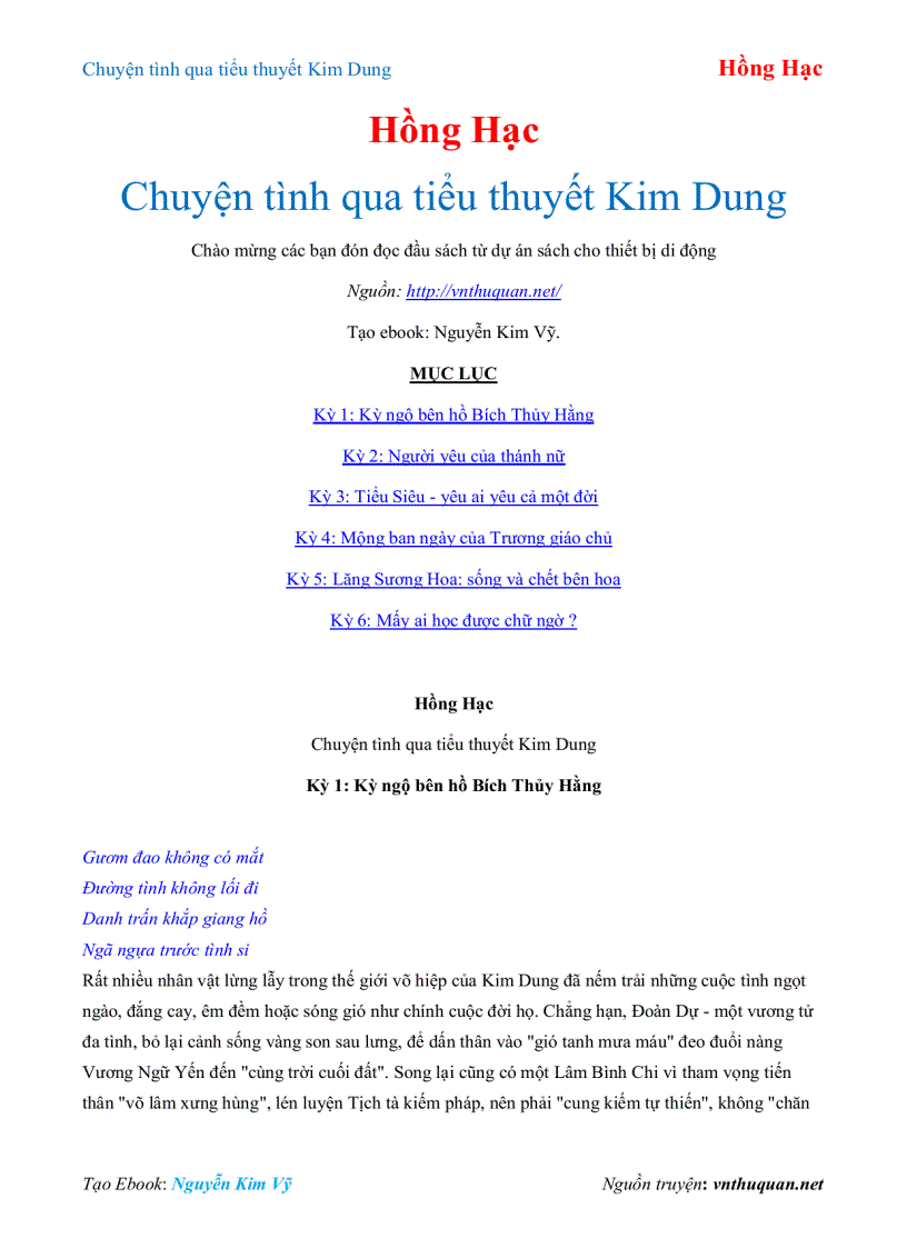 Ebook Chuyện tình qua tiểu thuyết Kim Dung Hồng Hạc