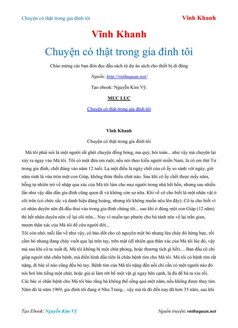 Ebook Chuyện có thật trong gia đình tôi Vĩnh Khanh