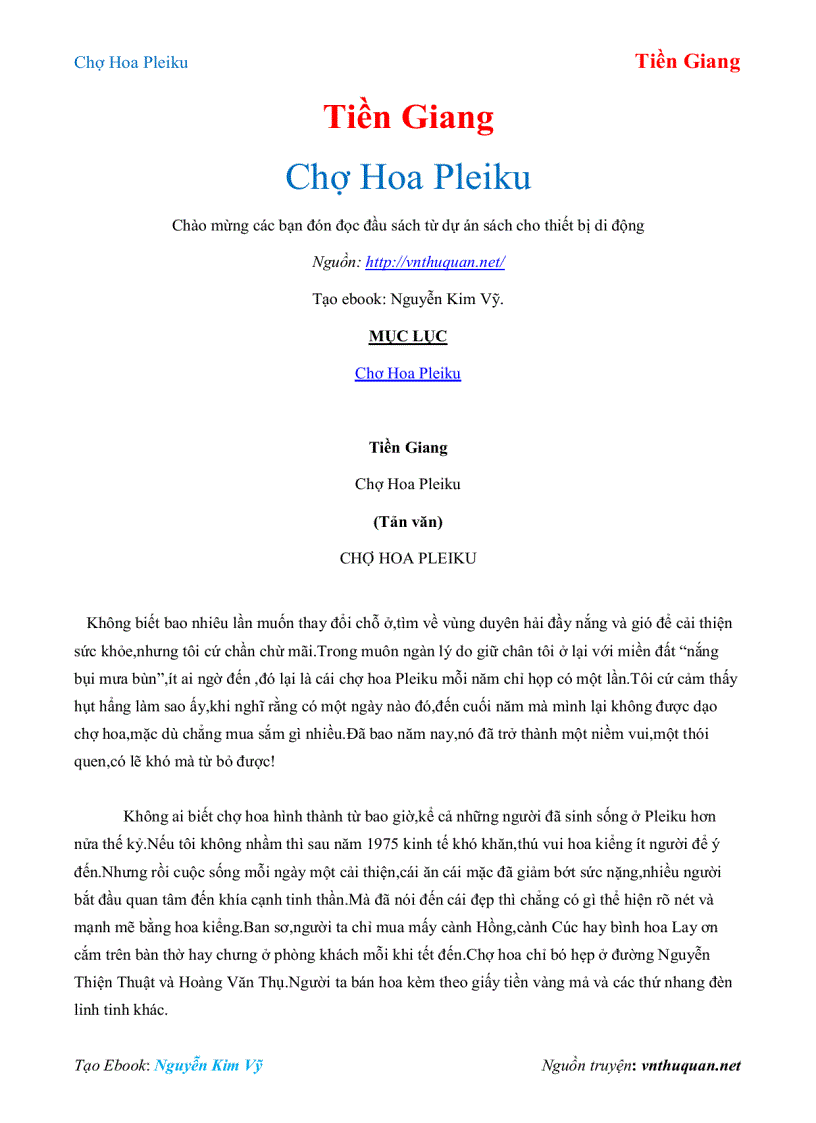 Ebook Chợ Hoa Pleiku Tiền Giang