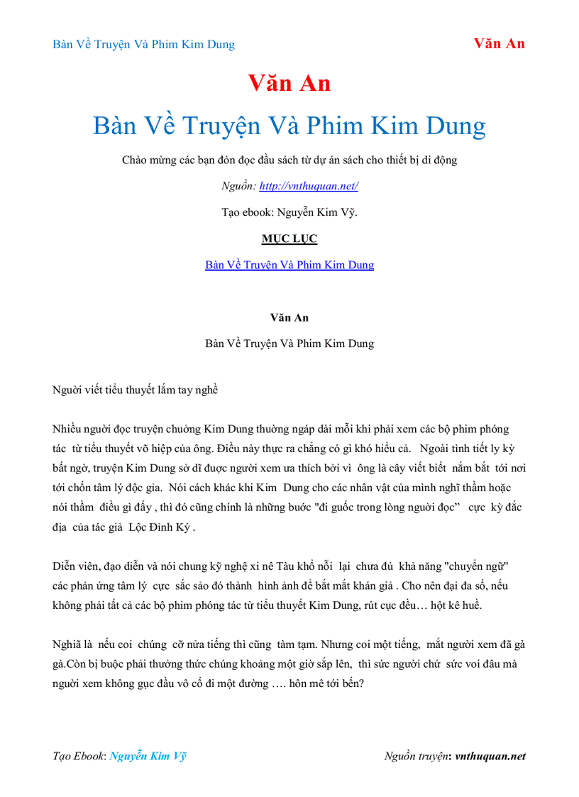 Ebook Bàn Về Truyện Và Phim Kim Dung Văn An