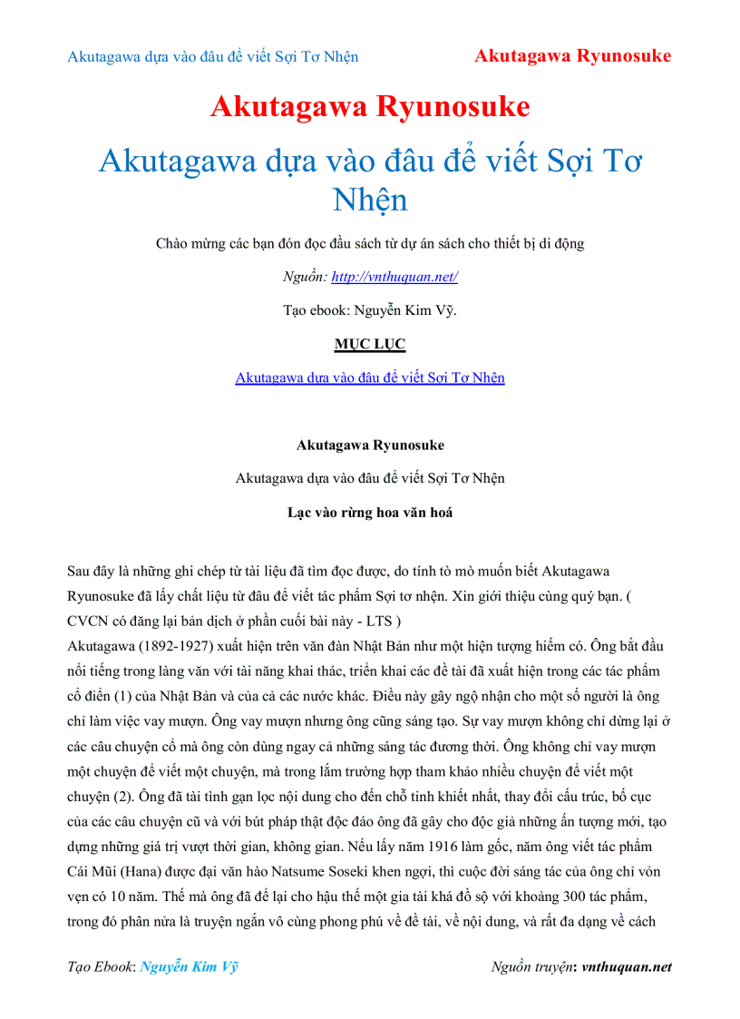 Ebook Akutagawa dựa vào đâu để viết Sợi Tơ Nhện Akutagawa Ryunosuke