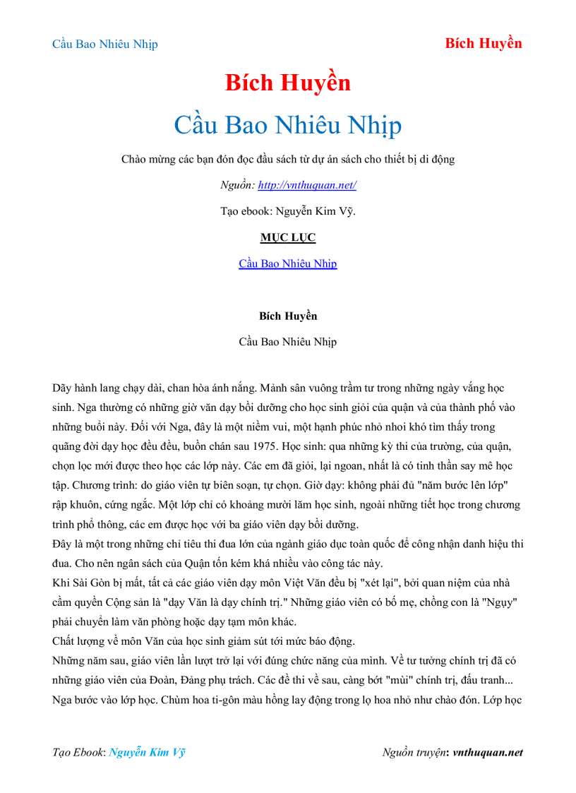 Ebook Cầu Bao Nhiêu Nhịp Bích Huyền