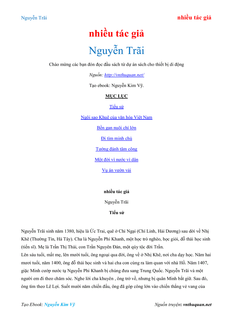 Ebook Nguyễn Trãi nhiều tác giả