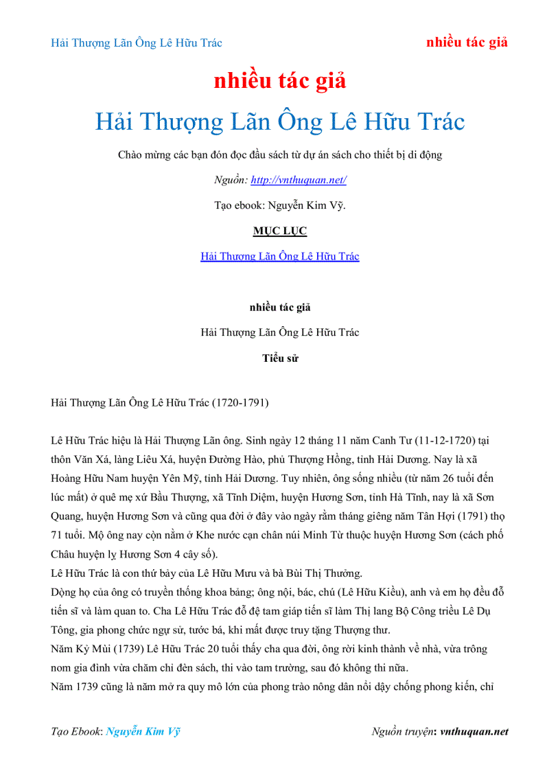 Ebook Hải Thượng Lãn Ông Lê Hữu Trác nhiều tác giả