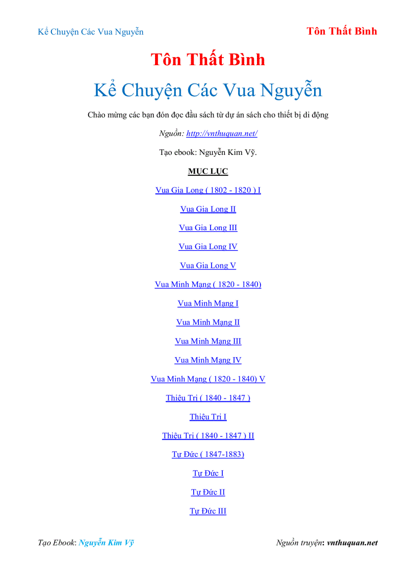 Ebook Kể Chuyện Các Vua Nguyễn Tôn Thất Bình