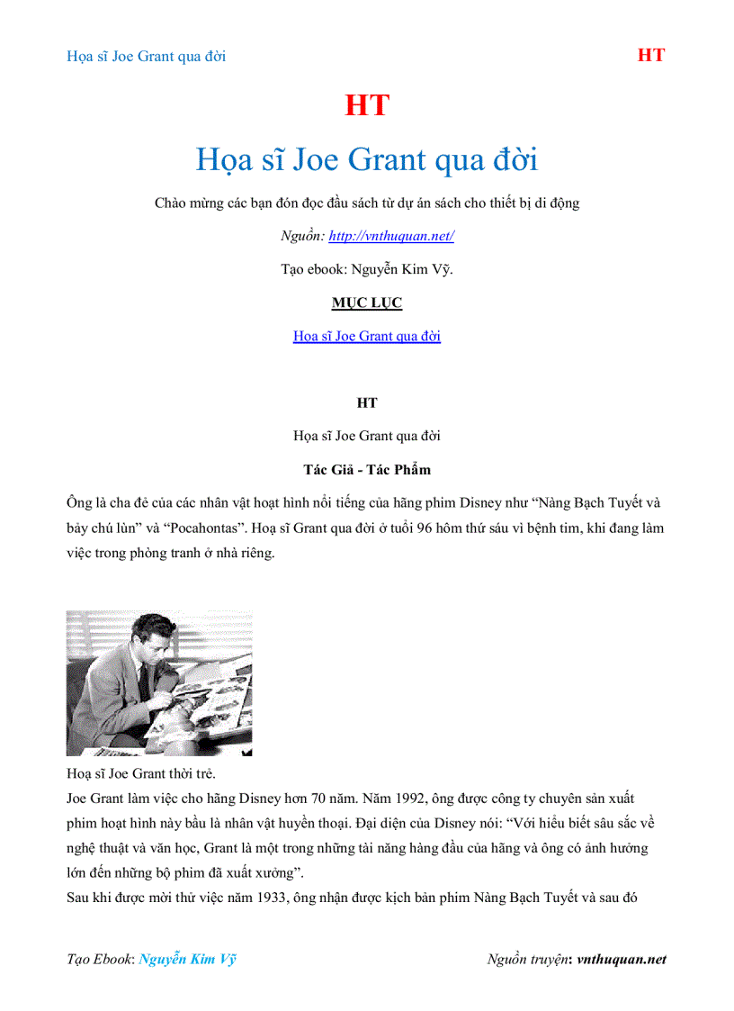 Ebook Họa sĩ Joe Grant qua đời HT