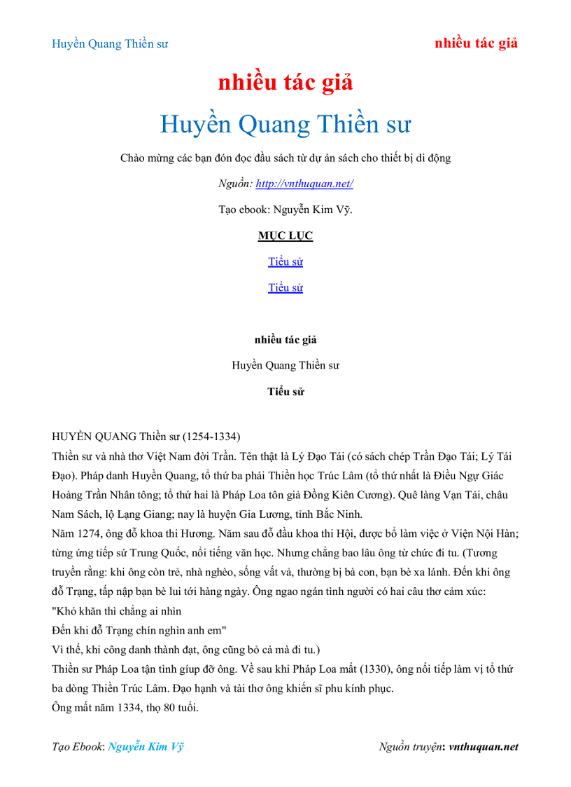 Ebook Huyền Quang Thiền sư nhiều tác giả