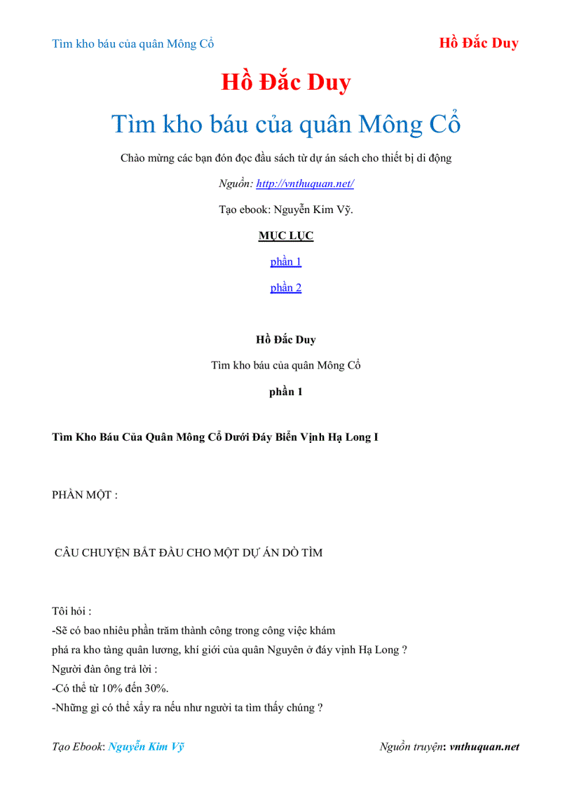 Ebook Tìm kho báu của quân Mông Cổ Hồ Đắc Duy