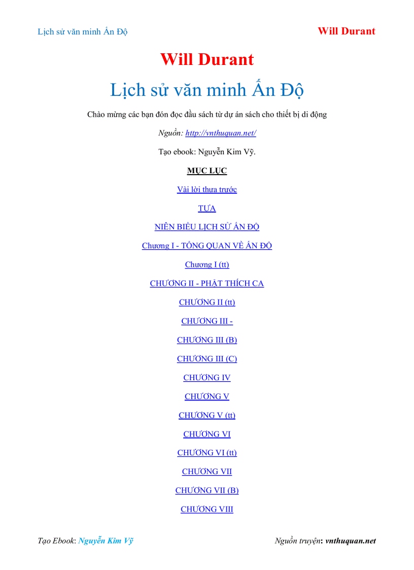 Ebook Lịch sử văn minh Ấn Độ Will Durant