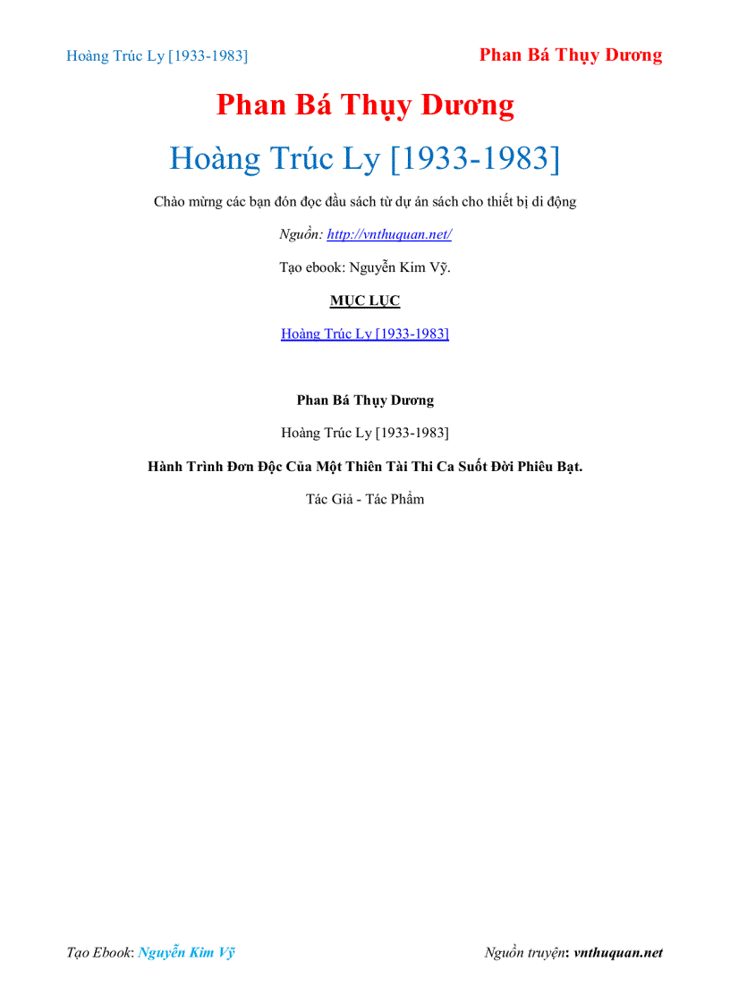 Ebook Hoàng Trúc Ly 1933 1983 Phan Bá Thụy Dương