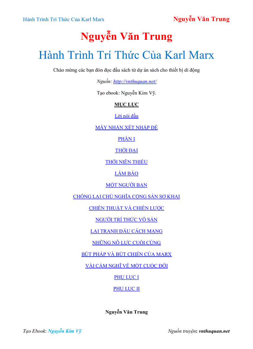 Ebook Hành Trình Trí Thức Của Karl Marx Nguyễn Văn Trung