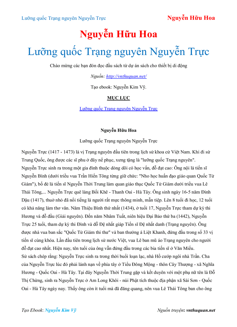 Ebook Lưỡng quốc Trạng nguyên Nguyễn Trực Nguyễn Hữu Hoa