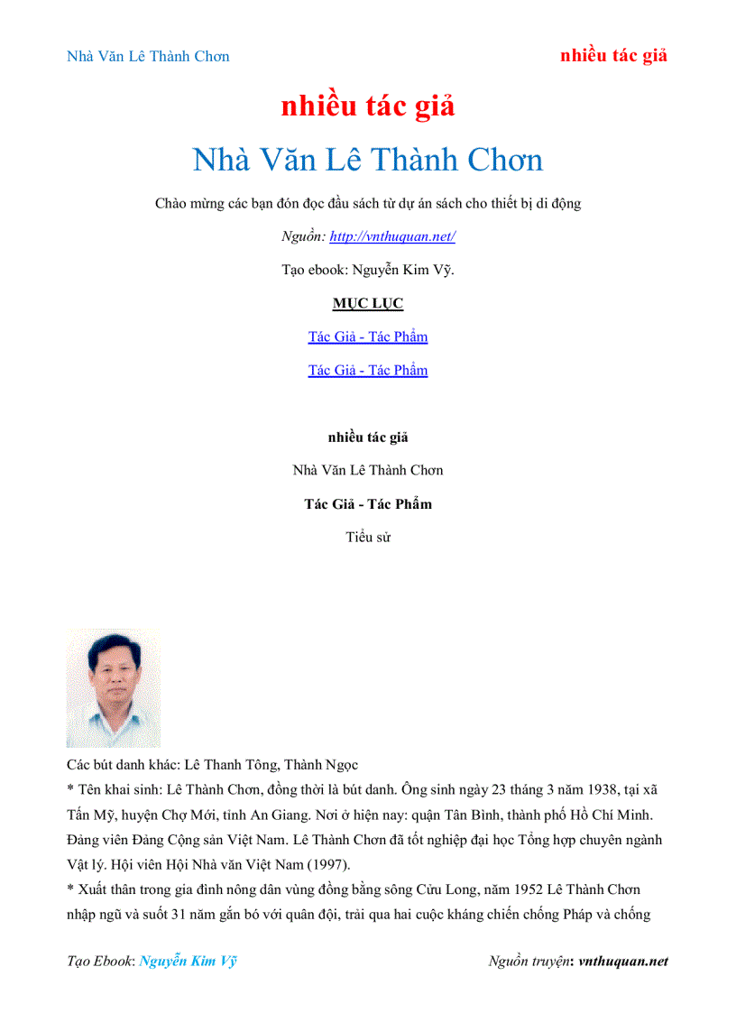 Ebook Nhà Văn Lê Thành Chơn nhiều tác giả