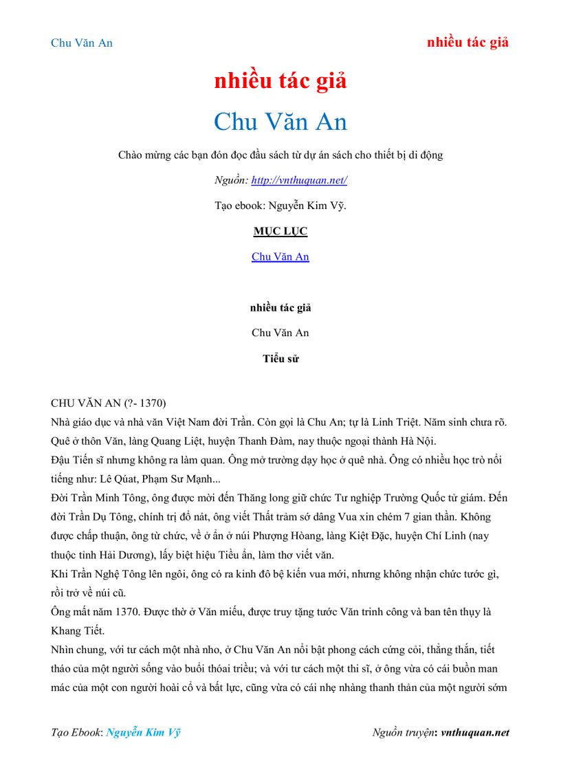 Ebook Chu Văn An nhiều tác giả