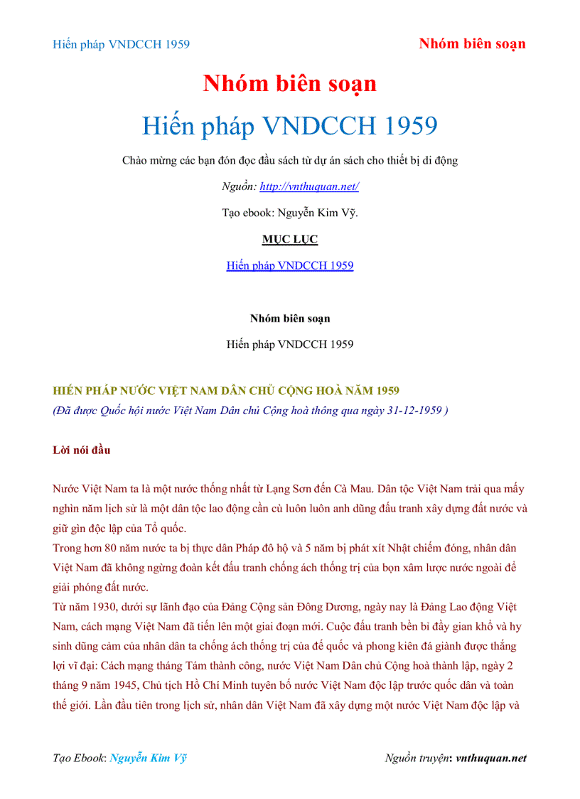 Ebook Hiến pháp Việt NamDCCH 1959 Nhóm biên soạn