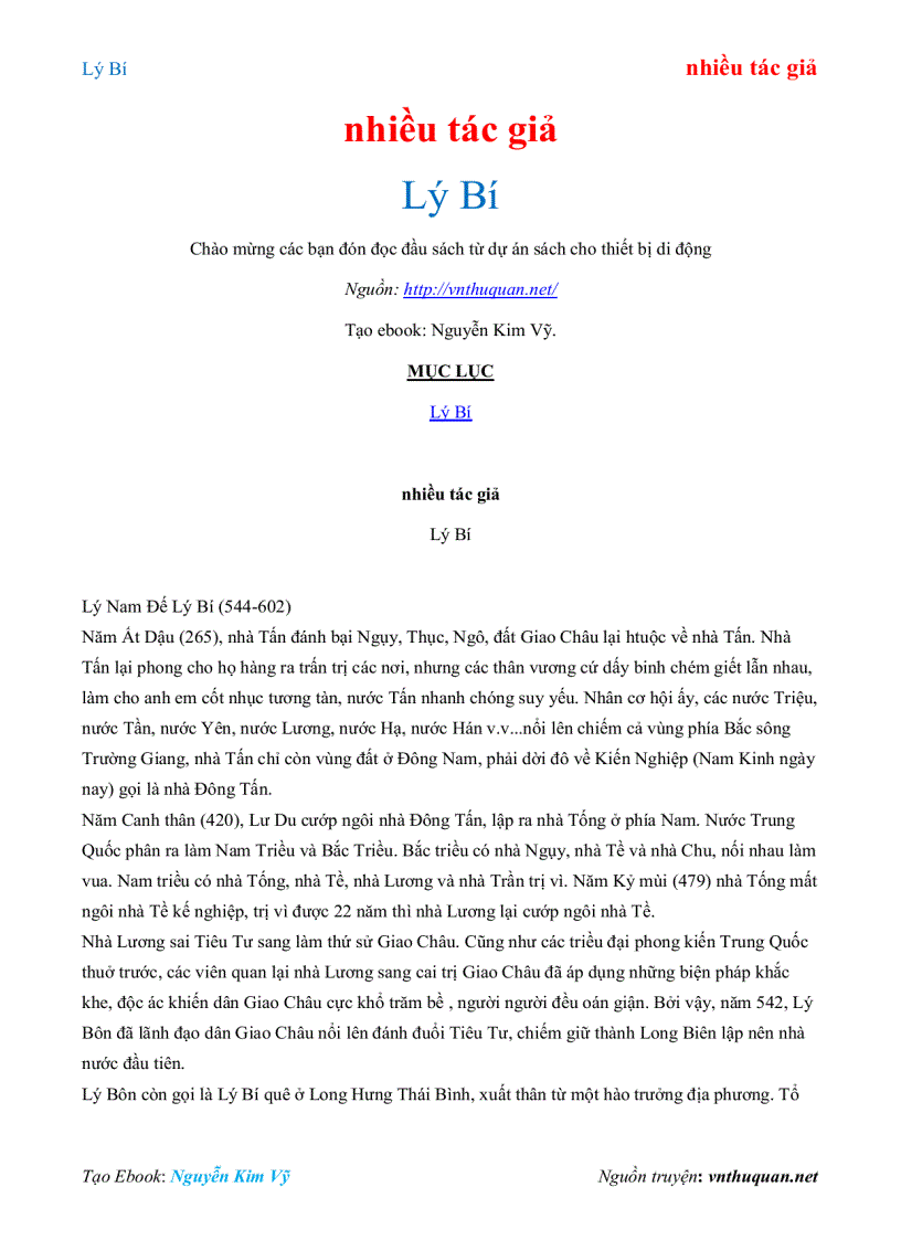 Ebook Lý Bí nhiều tác giả