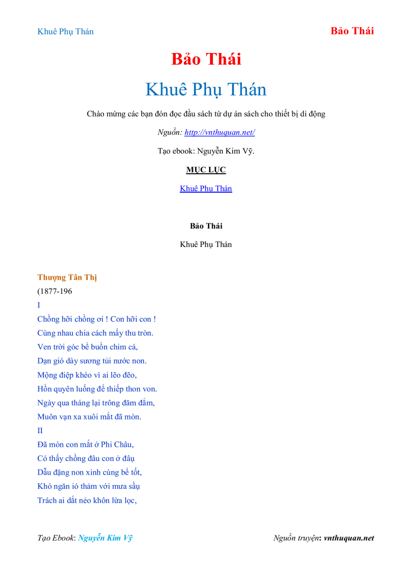 Ebook Khuê Phụ Thán Bảo Thái