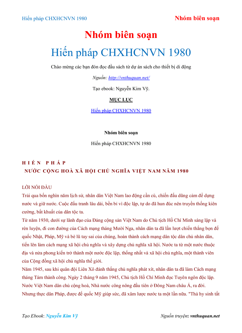 Ebook Hiến pháp CHXHCNVN 1980 Nhóm biên soạn