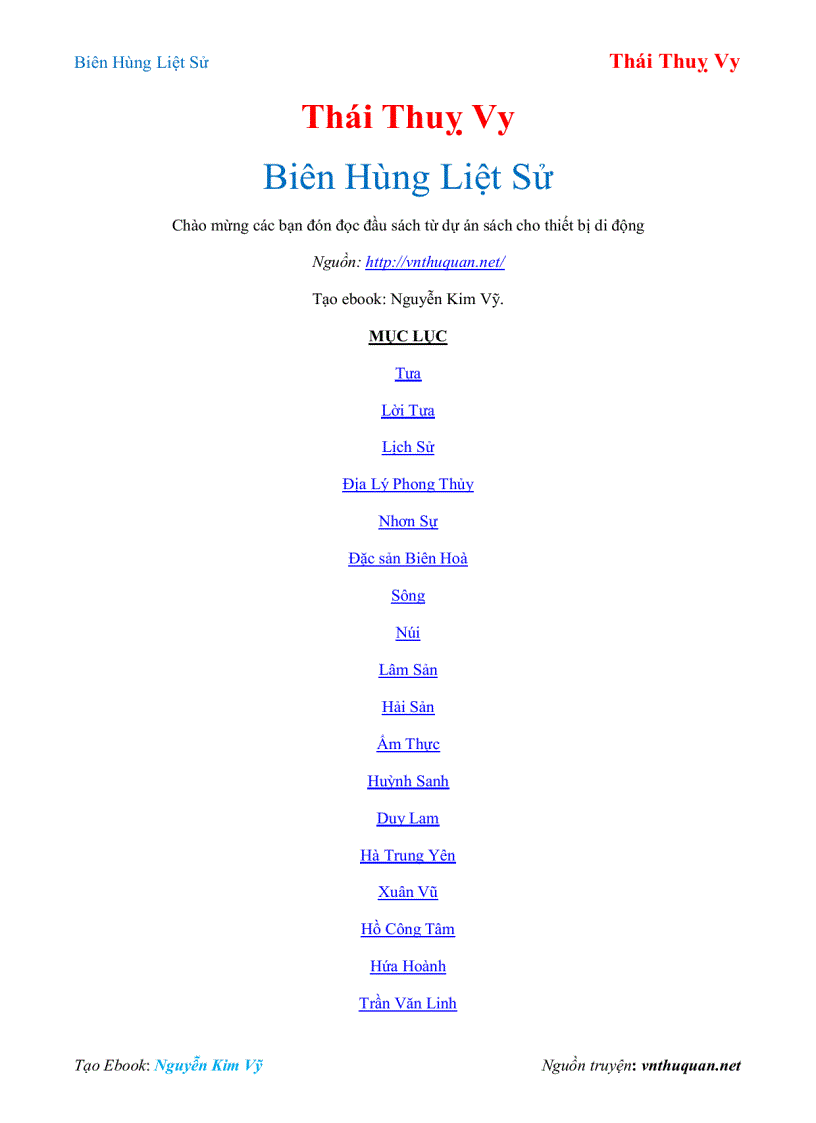 Ebook Biên Hùng Liệt Sử Thái Thuỵ Vy