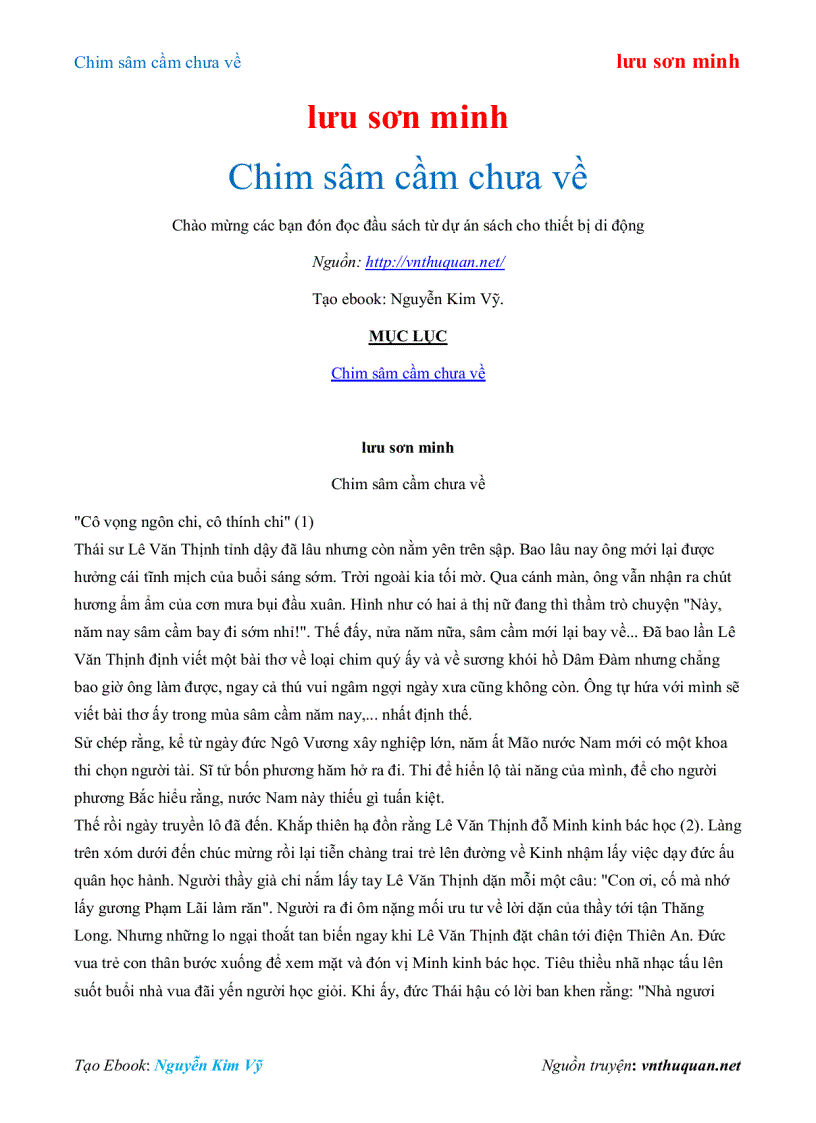 Ebook Chim sâm cầm chưa về lưu sơn minh