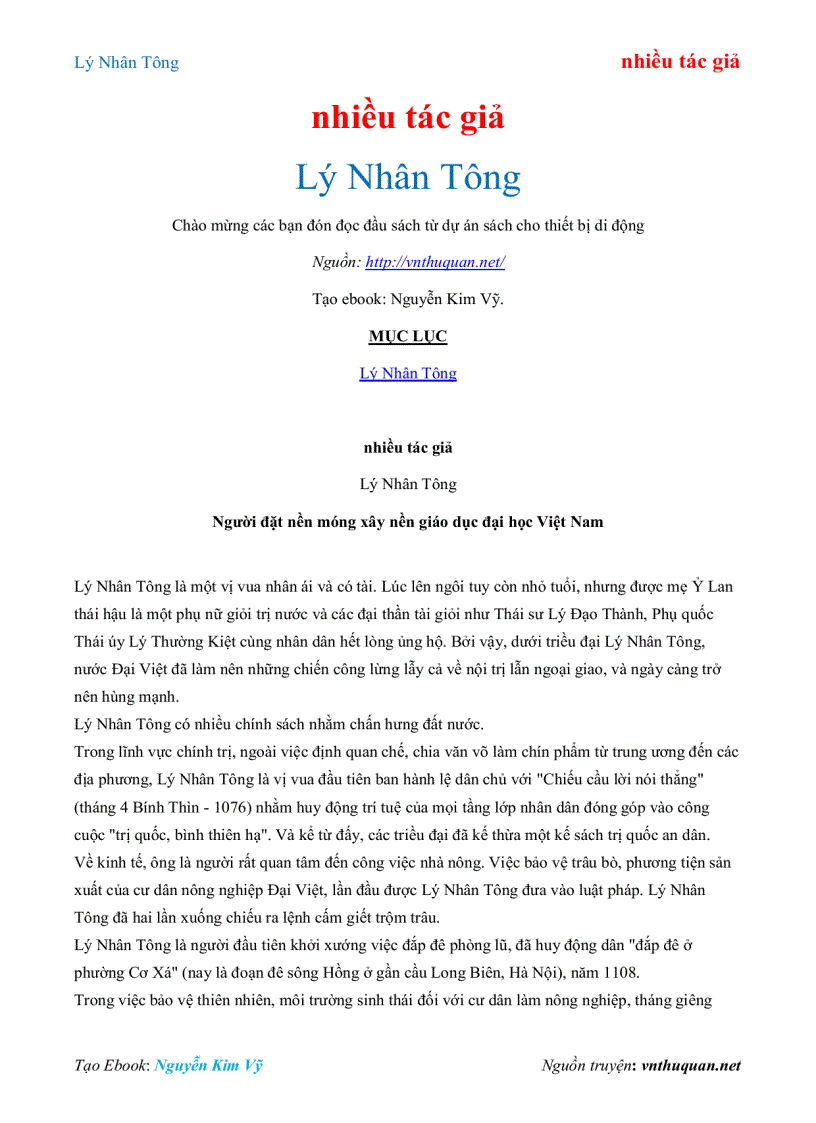 Ebook Lý Nhân Tông nhiều tác giả