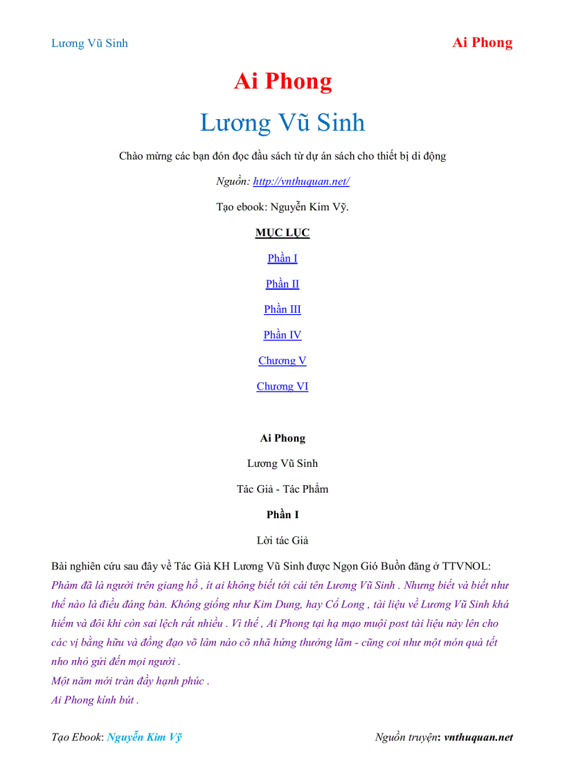 Ebook Lương Vũ Sinh Ai Phong