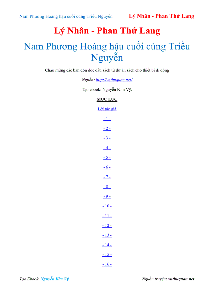 Ebook Nam Phương Hoàng hậu cuối cùng Triều Nguyễn Lý Nhân Phan Thứ Lang