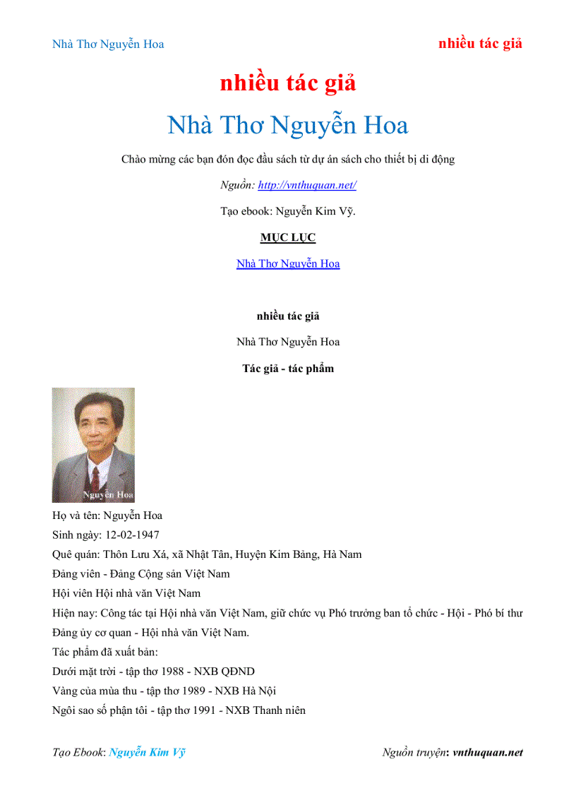 Ebook Nhà Thơ Nguyễn Hoa nhiều tác giả